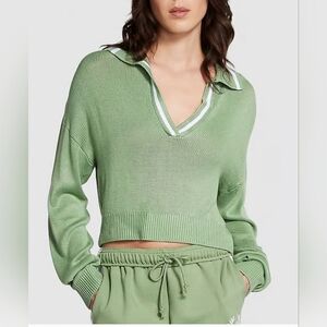 Victoria's Secret (Pink) Light Green/ Sage V-Neck Polo Long Sleeve Sweater